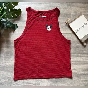 Disney Red & Black Striped Tank Top w Mickey Mouse Graphic. Size S